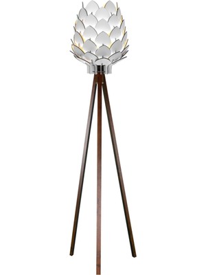 Normadia Ahşap Kozalak Lambader, Beyaz Başlık, Kahve Ayak, Şık ve Modern Tasarım