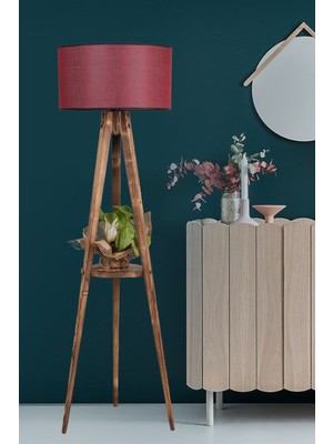 Normadia Şehbalı Tripod Yanık Lambader Silindir Hasır Bordo Abajur Tarzı