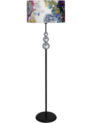 Normadia Şık Üçlü Krom Küre Tek Ayaklı Siyah Metal Lambader Gül Desenli