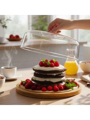 Snippy Lumy - Mika Kapaklı Bambu Kek Fanusu 27 cm Kek Pasta Saklama Kabı Sunumluk