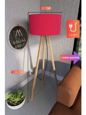 Normadia Şık 3 Ayaklı Mega Boy Tripod Lambader Abajur Nar Çiçeği Kumaş