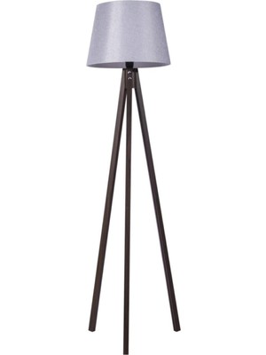 Normadia Modern Ahşap Tripod Lambader, Kumaş Abajur, Gri Ceviz Renkli Tasarım