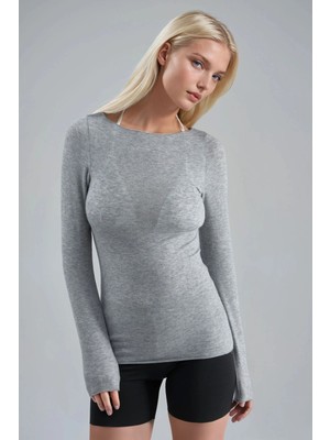 Hiccup Kadın Busem Slim Fit Kayık Yaka Bluz Açık Gri