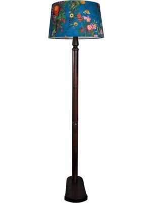 Normadia Masif Ahşap Tek Ayaklı Lambader, Mavi ve Koyu Ceviz Renkli