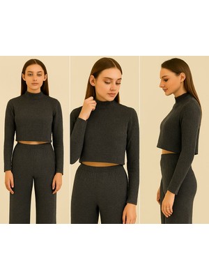 Kadın Koyu Gri Fitilli  Ikili  Takım