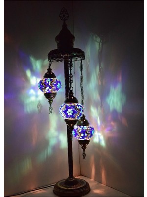 Normadia Şık 3’lü Mozaik Lambader, Otantik ve Dekoratif Köşe Gece Lambası Seti