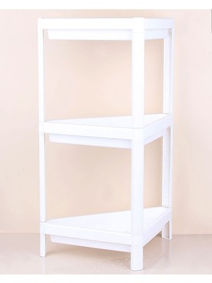 EkoAlışverişDünyam Üçgen 3 Katlı  Raf Ünitesi -  Mutfak - Banyo  Depolama Rafı - Beyaz