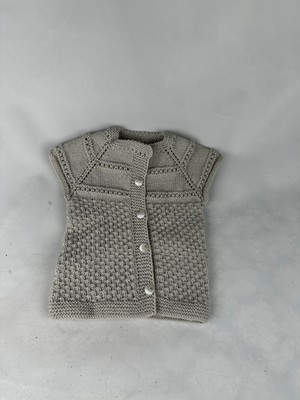 Relya Bebek Unisex Taş Rengi Makine Yünü Tülermez Düğmeli Yelek 6 12 Aylık En 26 cm Boy 31 cm