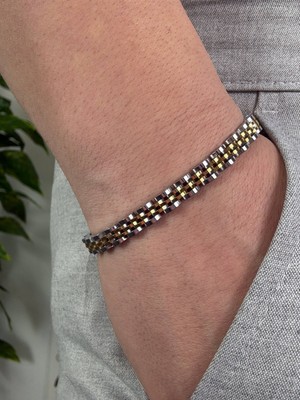 Arvens Gold - Silver Erkek Paslanmaz Çelik Bileklik Kararmaz Renk Atmaz Kliplsi Bileklik Kombinlenebilir