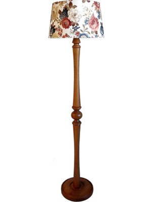 Normadia El Yapımı Masif Lambader, Çiçek Desenli, Açık Ceviz Renkli, Şık Tasarım