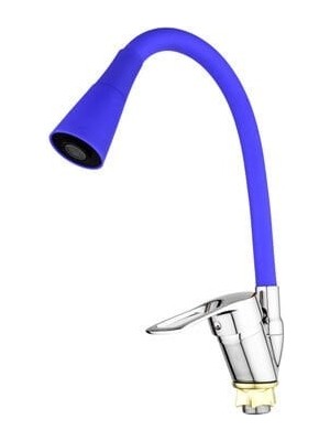 EkoAlışverişDünyam Oynar Başlıklı Çelik Spiral Üzeri Silikon Kaplama Musluk Başlığı Kobra Fonksiyonlu Musluk - Mavi
