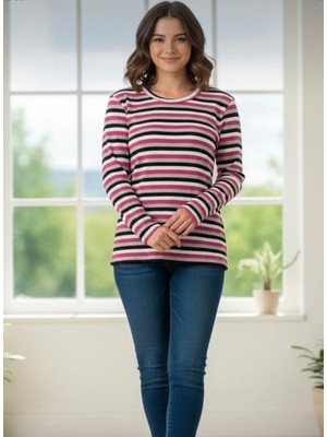 Kadın Ilkbahar Kış Sezonu Çizgili %85 Pamuk Bluz