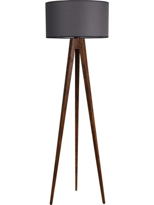 Normadia Koyu Gri Silindir Lambader, Tripod Ceviz Ayaklı, Modern Dekorasyon Parçası