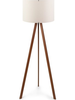 Normadia Ahşap Tripod Lambader, Kumaş Başlık, Modern Köşe Aydınlatması
