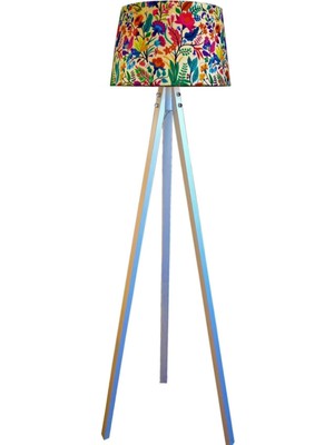 Normadia Bahar Desenli Masif 3 Ayaklı Tripod Lambader ve Abajur Seti
