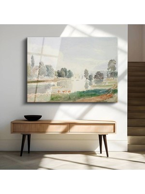 Limitless Design Thomas Girtin Nehir Kıyısı Su Manzarası Cam Tablo Dijital Baskı Duvar Tablosu Dekor Tablo