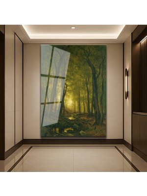 Limitless Design Albert Bierstadt Orman Işığı Doğa Manzarası Cam Tablo Dijital Baskı Duvar Tablosu Dekor Tablo