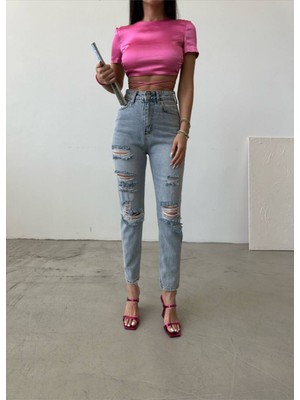 Aida Fashion Yırtık Detay Mom Jeans