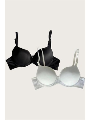 Red Womans Beyaz-Siyah 2'li Mikro Kumaş Içi Boş Balenli Günlük Desteksiz Sütyen