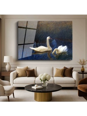 Limitless Design Bruno Liljefors Swans Kuğular Doğa Resmi Cam Tablo Dijital Baskı Duvar Tablosu Dekor Tablo