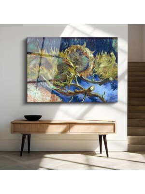 Limitless Design Vincent Van Gogh Dört Solmuş Ayçiçeği Cam Tablo Dijital Baskı Duvar Tablosu Dekor Tablo