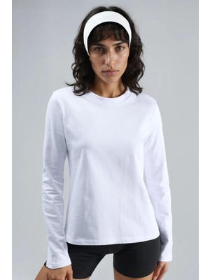 Hiccup Kadın Busem Uzun Kollu Bisiklet Yaka Basic Bluz Beyaz