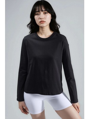 Hiccup Kadın Busem Uzun Kollu Bisiklet Yaka Basic Bluz Siyah