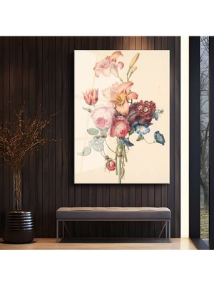 Limitless Design Pierre-Joseph Redouté Botanik Çiçek Buketi Cam Tablo Dijital Baskı Duvar Tablosu Dekor Tablo