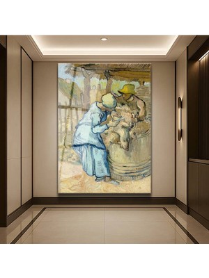 Limitless Design Vincent Van Gogh Koyun Kırpıcılar Çiftçi Sahnesi Cam Tablo Dijital Baskı Duvar Tablosu Dekor Tablo
