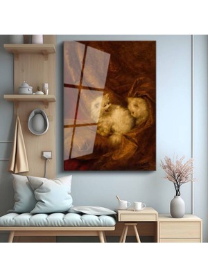Limitless Design Carl Kahler Kahverengi Kumaş Kediler Cam Tablo Dijital Baskı Duvar Tablosu Dekor Tablo