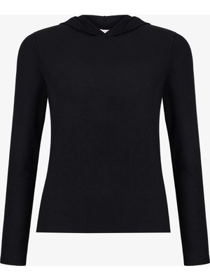Penti Siyah Hooded Ribbed Modal Sweatshirt