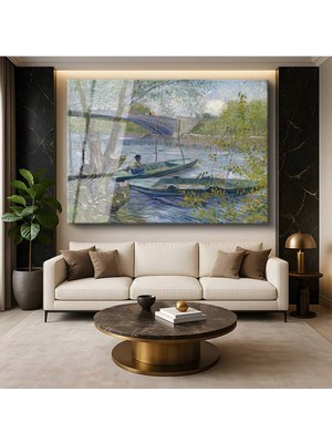 Limitless Design Vincent Van Gogh Seine Nehri Balıkçı Tekneleri Su Cam Tablo Dijital Baskı Duvar Tablosu