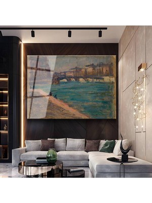 Limitless Design Claude Monet Seine Nehri Köprü Resmi Cam Tablo Dijital Baskı Duvar Tablosu Dekor Tablo