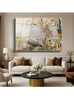 Limitless Design Paul Signac Nehir Kıyısı Eskiz Peyzaj Resmi Cam Tablo Dijital Baskı Duvar Tablosu Dekor Tablo