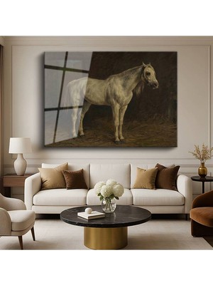 Limitless Design Rosa Bonheur Beyaz At Hayvan Resmi Cam Tablo Dijital Baskı Duvar Tablosu Dekor Tablo