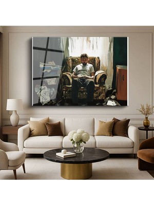 Limitless Design Midjourney Yalnız Adam Dijital Portre Resmi Cam Tablo Dijital Baskı Duvar Tablosu Dekor Tablo