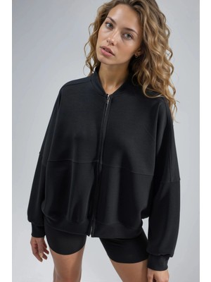 Hiccup Kadın Busem Fermuarlı Modal Ceket Siyah