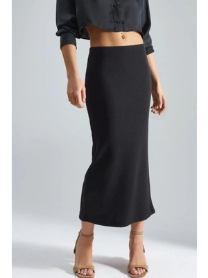 Hiccup Kadın Busem Fitilli Lastikli Midi Etek Siyah