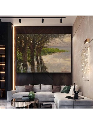 Limitless Design Alexander Koester Göl Kenarı Ağaçlar Resmi Kanvas Tablo Sanat Tablosu Klasik Ressam Tablosu