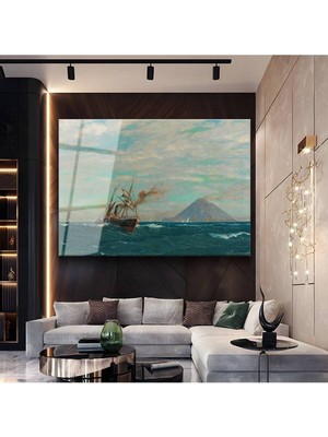 Limitless Design Albert Bierstadt Deniz Buharlı Gemi Manzarası Cam Tablo Dijital Baskı Duvar Tablosu Dekor Tablo