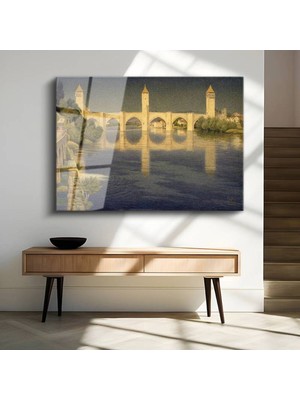Limitless Design Henri Rousseau Pont Valentré Tarihi Köprüsü Cam Tablo Dijital Baskı Duvar Tablosu Dekor Tablo