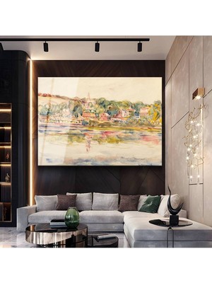 Limitless Design Paul Cézanne Nehir Kıyısı Peyzaj Resmi Cam Tablo Dijital Baskı Duvar Tablosu Dekor Tablo