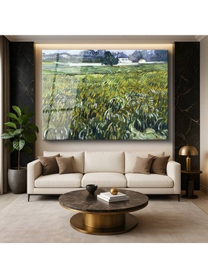 Limitless Design Vincent Van Gogh Buğday Tarlası Tarım Manzarası Cam Tablo Dijital Baskı Duvar Tablosu Dekor Tablo