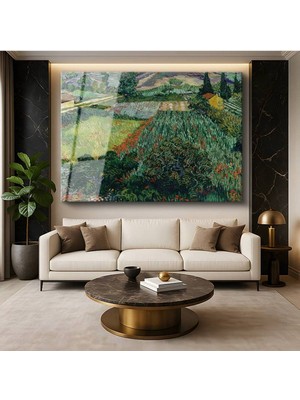 Limitless Design Vincent Van Gogh Haşhaşlı Tarla Çiçek Tarlası Manzarası Cam Tablo Dijital Baskı Duvar Tablosu