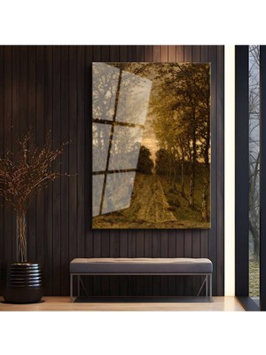Limitless Design Jean-Baptiste-Camille Corot Ağaçlı Kırsal Yol Cam Tablo Dijital Baskı Duvar Tablosu