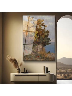 Limitless Design Filippo Palizzi Akdeniz Kaktüs Bitkileri Cam Tablo Dijital Baskı Duvar Tablosu Dekor Tablo