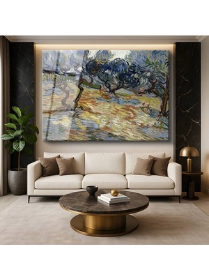 Limitless Design Vincent Van Gogh Zeytin Koruluğu Ağaç Manzarası Cam Tablo Dijital Baskı Duvar Tablosu Dekor Tablo