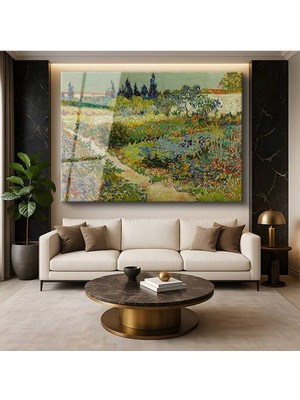 Limitless Design Vincent Van Gogh Çiçek Bahçesi Botanik Resmi Cam Tablo Dijital Baskı Duvar Tablosu Dekor Tablo