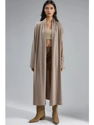 Hiccup Kadın Busem Önü Açık Uzun Esnek Örme Hırka Bej Doğal