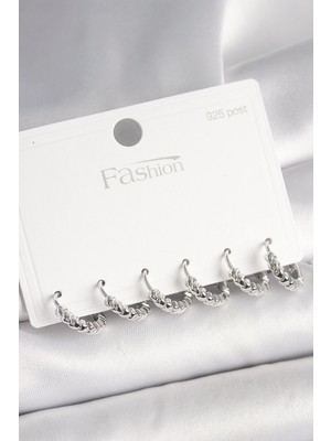 Belle Fusion Bfs 925 Ayar Gümüş Çivi Pirinç Gümüş Renk Kalp Işlemeli Halka Model Kadın Küpe Seti